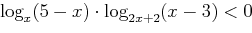 $\log_{x} (5-x) \cdot \log_{2x+2} (x-3) < 0$